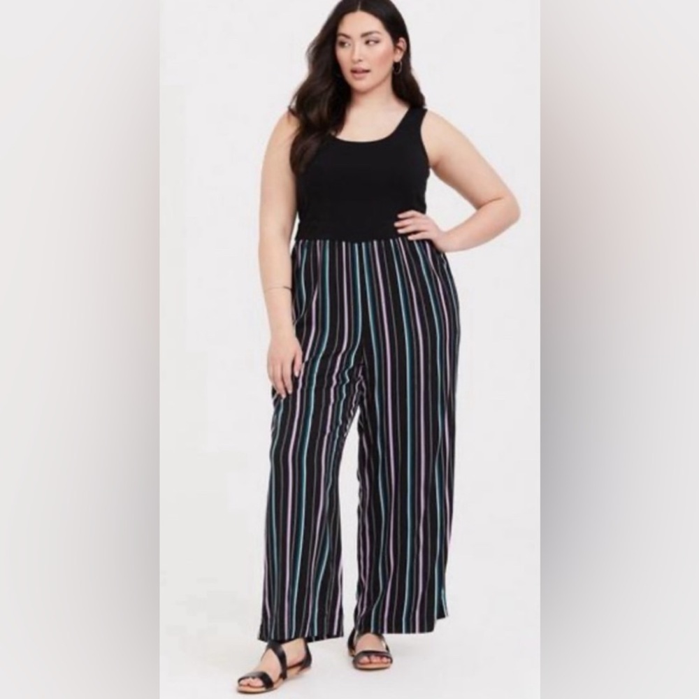 🎁Torrid Black Multi Striped Pant Jumpsuit- Size 3X 22/24 Bust: 50-54